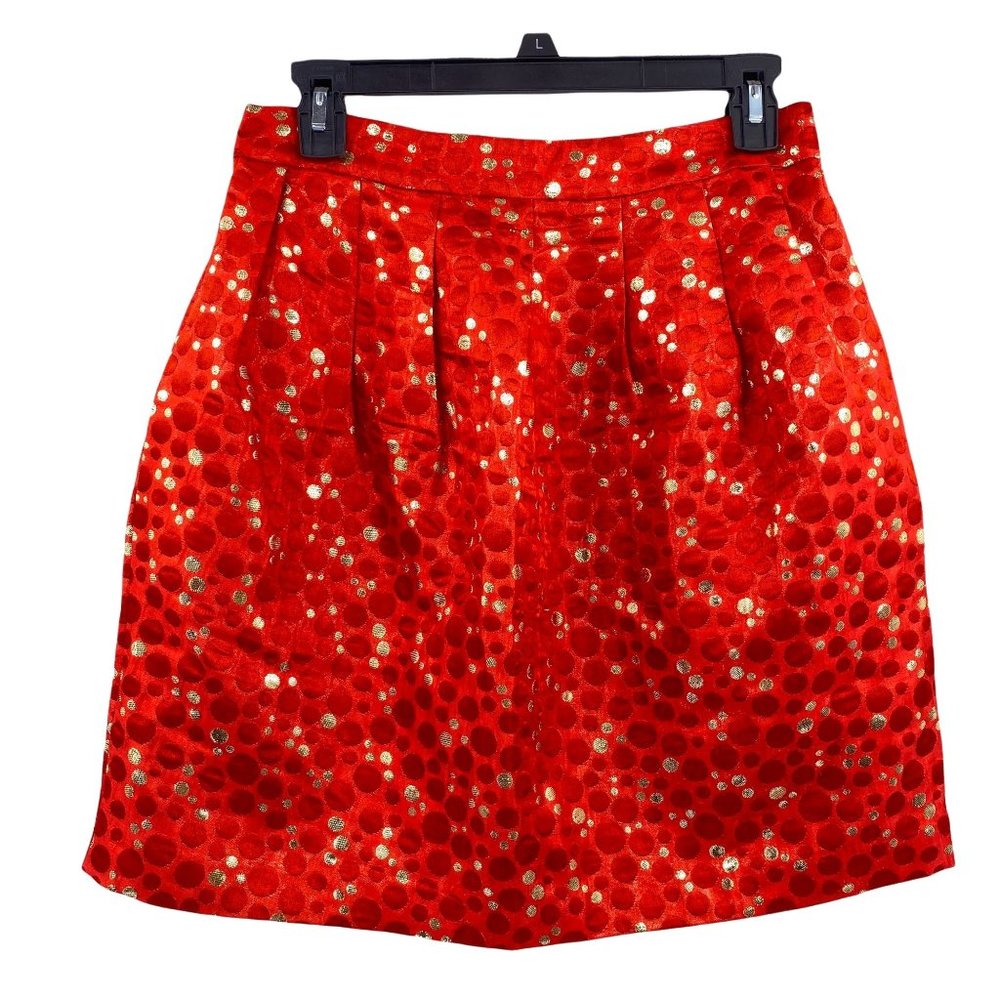 Lauren Moffatt Anthro crimson bubbles mini skirt size 4 red metallic gold pocket